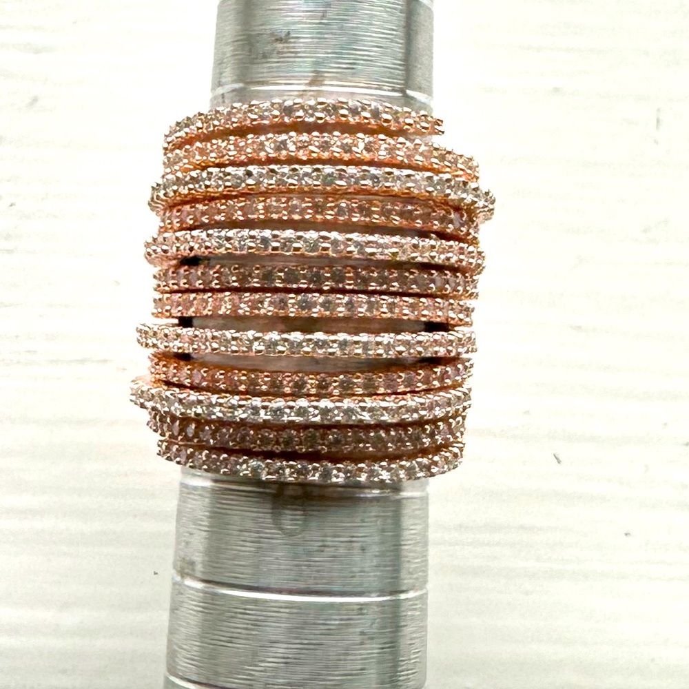Genuine Silver Rose Gold Plated Four Rings With CZ Connected By Hinges Size 6